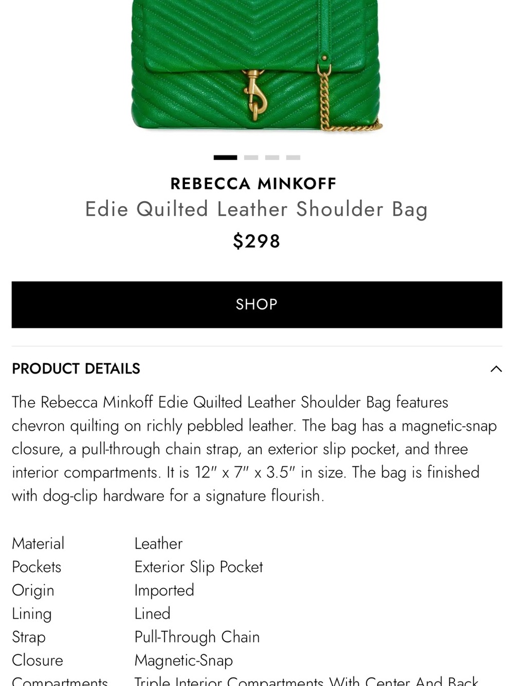 Rebecca Minkoff Green Quilted Shoulder Bag with Gold Chain - Picture 4 of 7